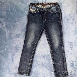Rock Revival navy blue low rise bootcut jeans with white stitching women size 31